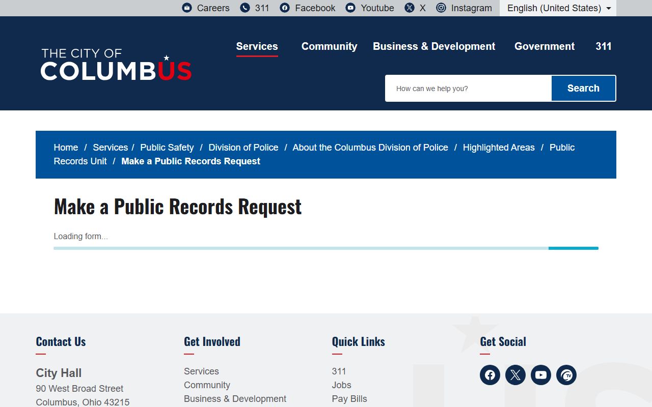 Columbus Ohio police public records page for criminal history requests