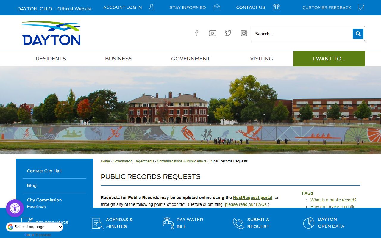 Dayton Ohio public records request page for criminal history