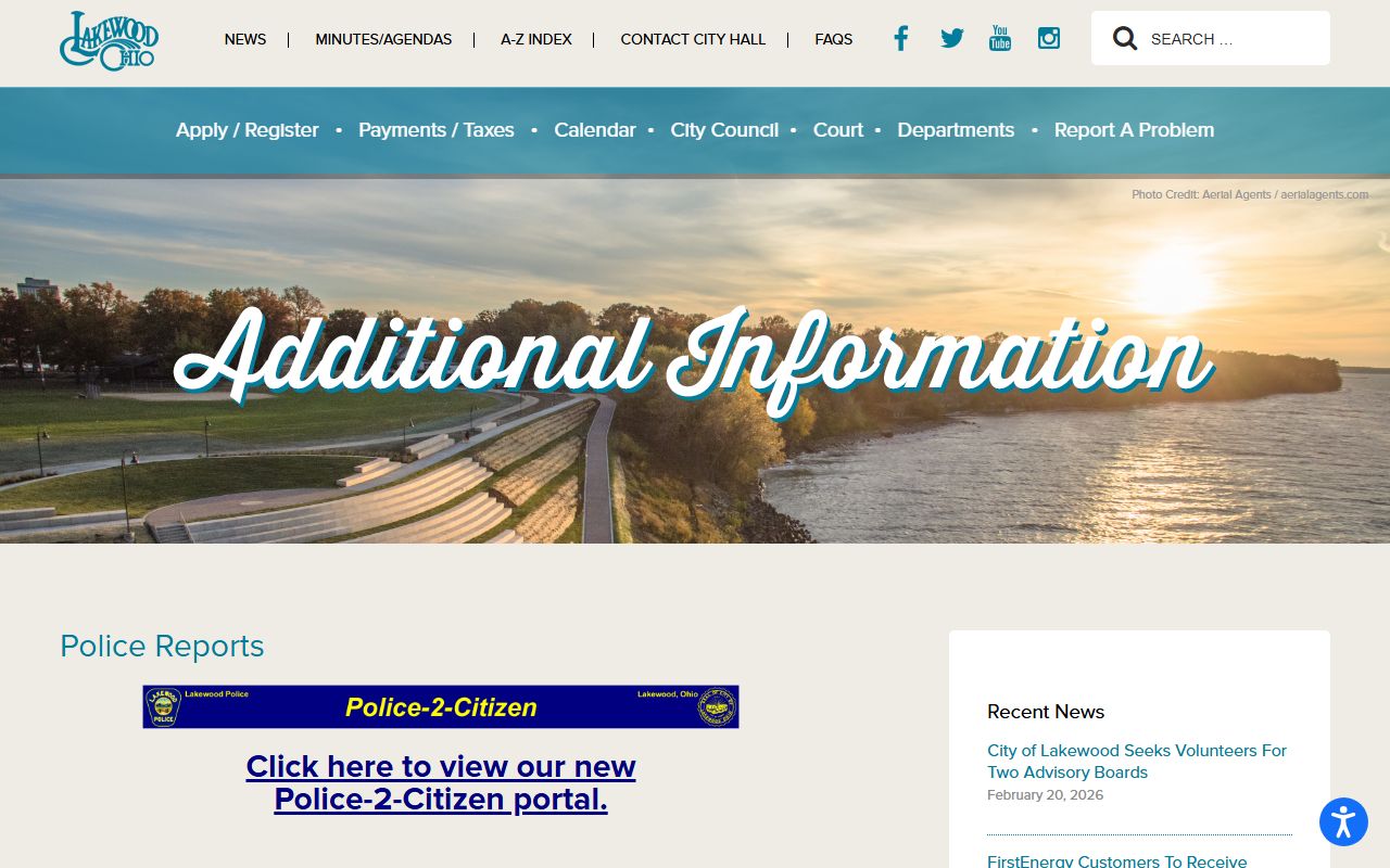 Lakewood Ohio police reports page for criminal history records