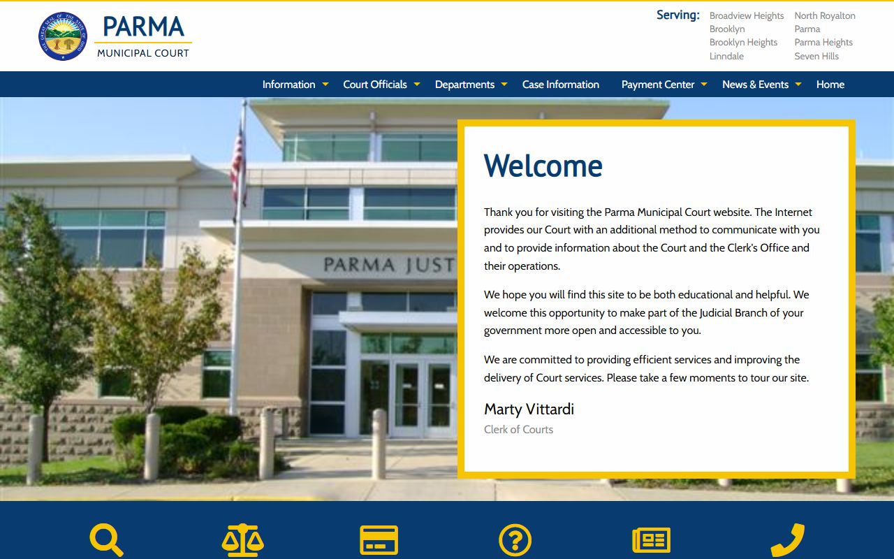 Parma Municipal Court website for criminal history case searches