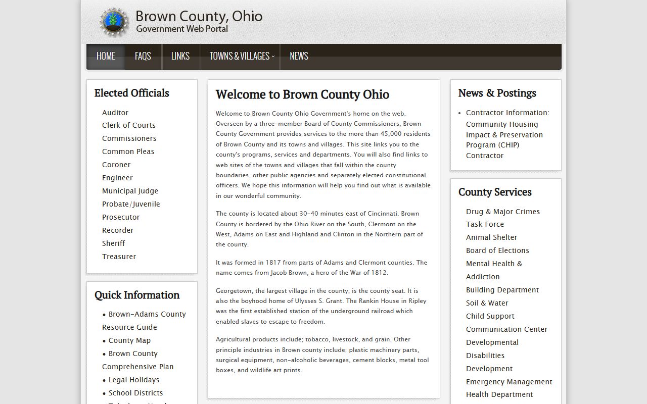 Brown County Ohio government portal for criminal history records