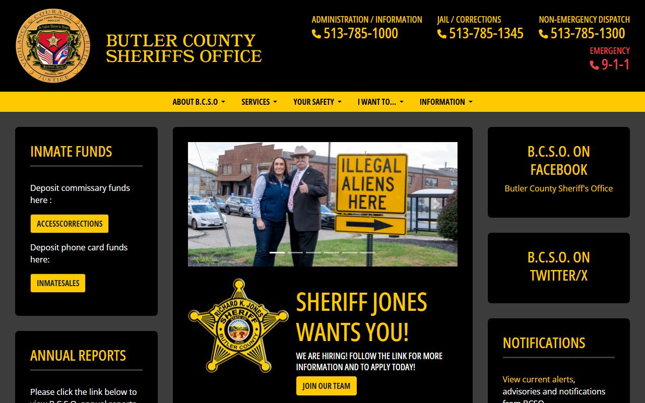 Butler County Sheriff's Office criminal history and records page