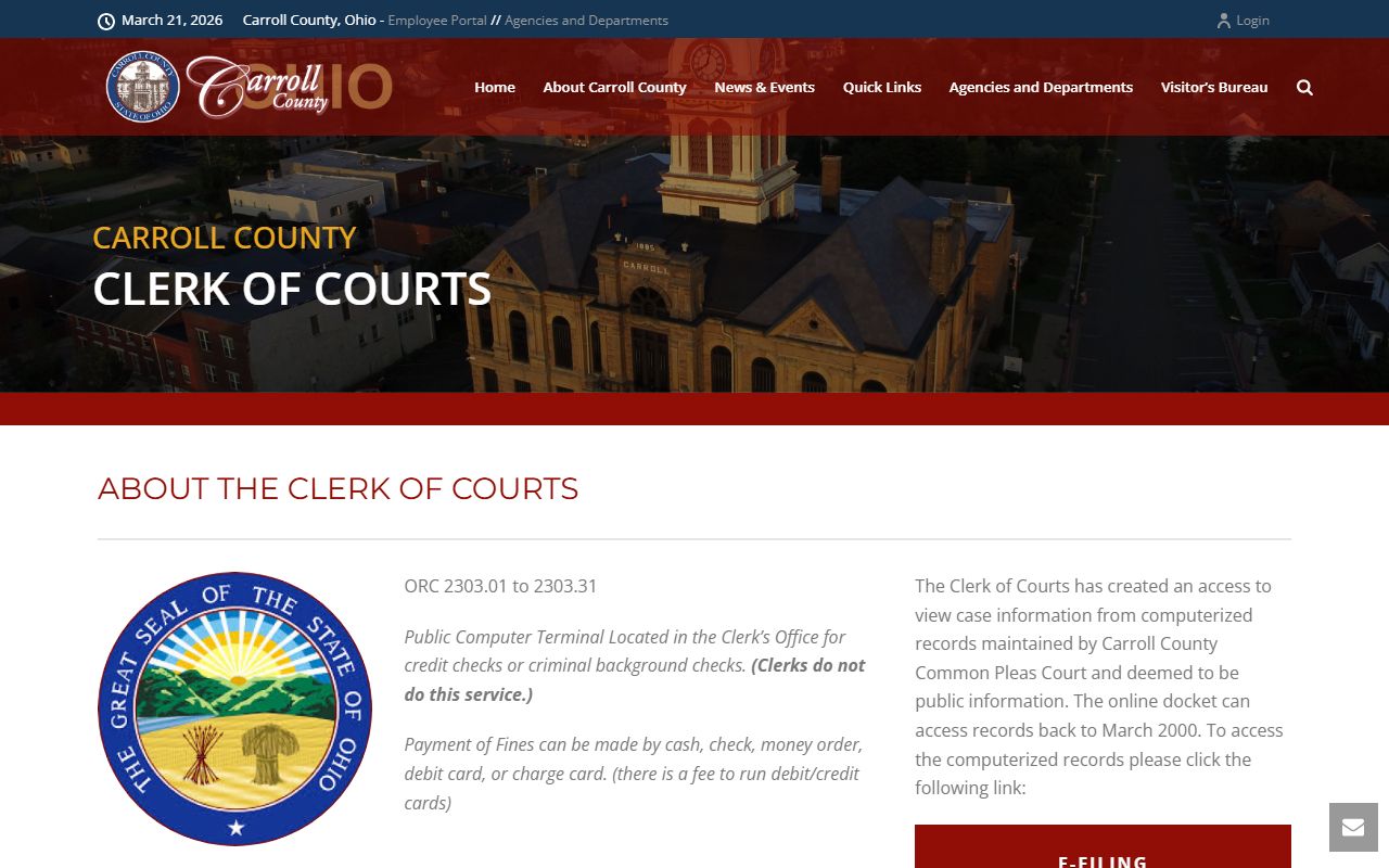 Carroll County Clerk of Courts page for criminal history records