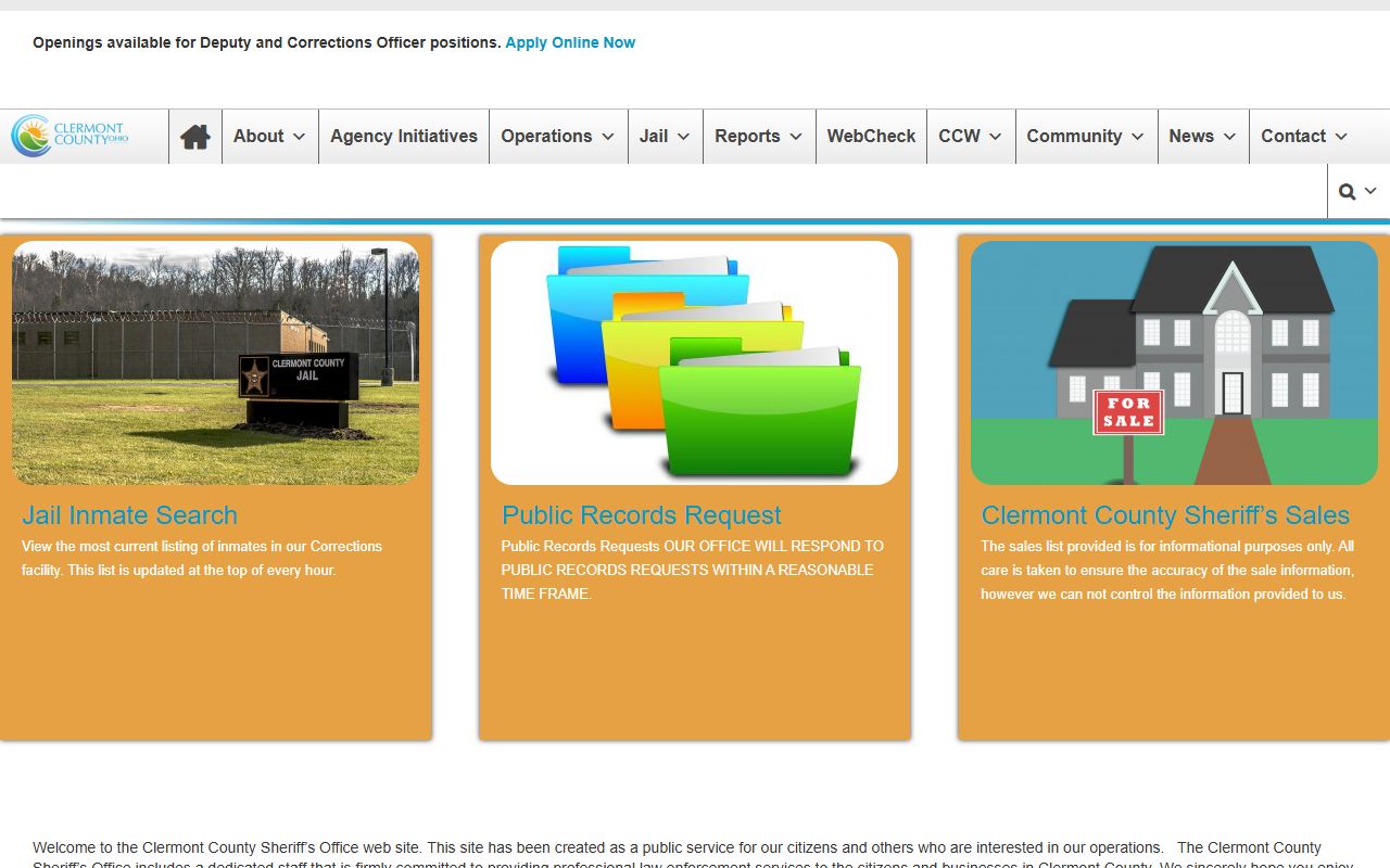 Clermont County Sheriff's Office criminal history background checks