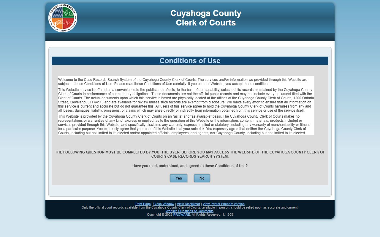 Cuyahoga County Court Docket Search tool for criminal history lookups