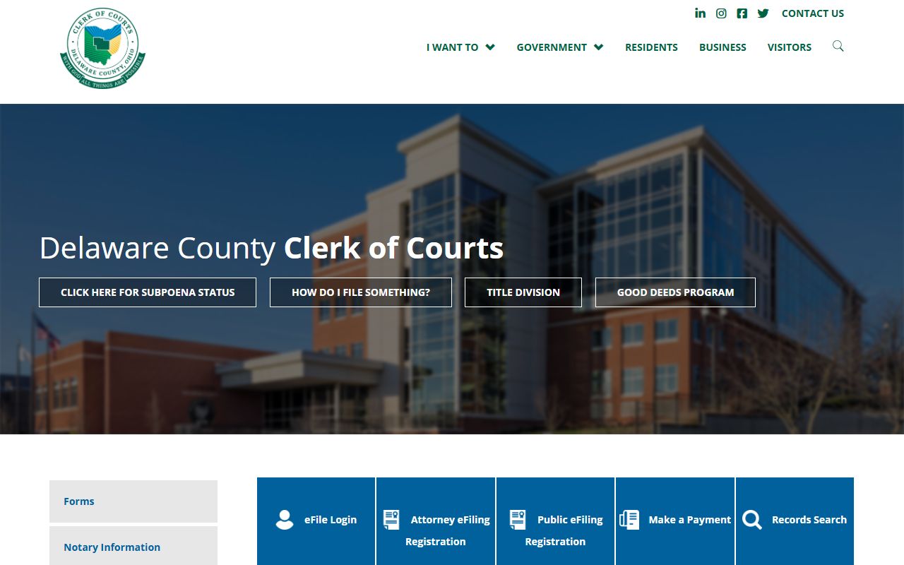Delaware County Clerk of Courts website for criminal history searches