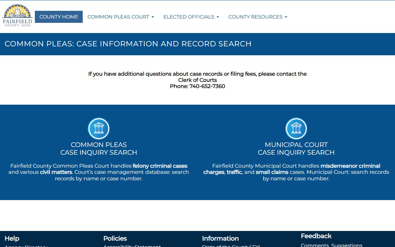 Fairfield County case information records search for criminal history