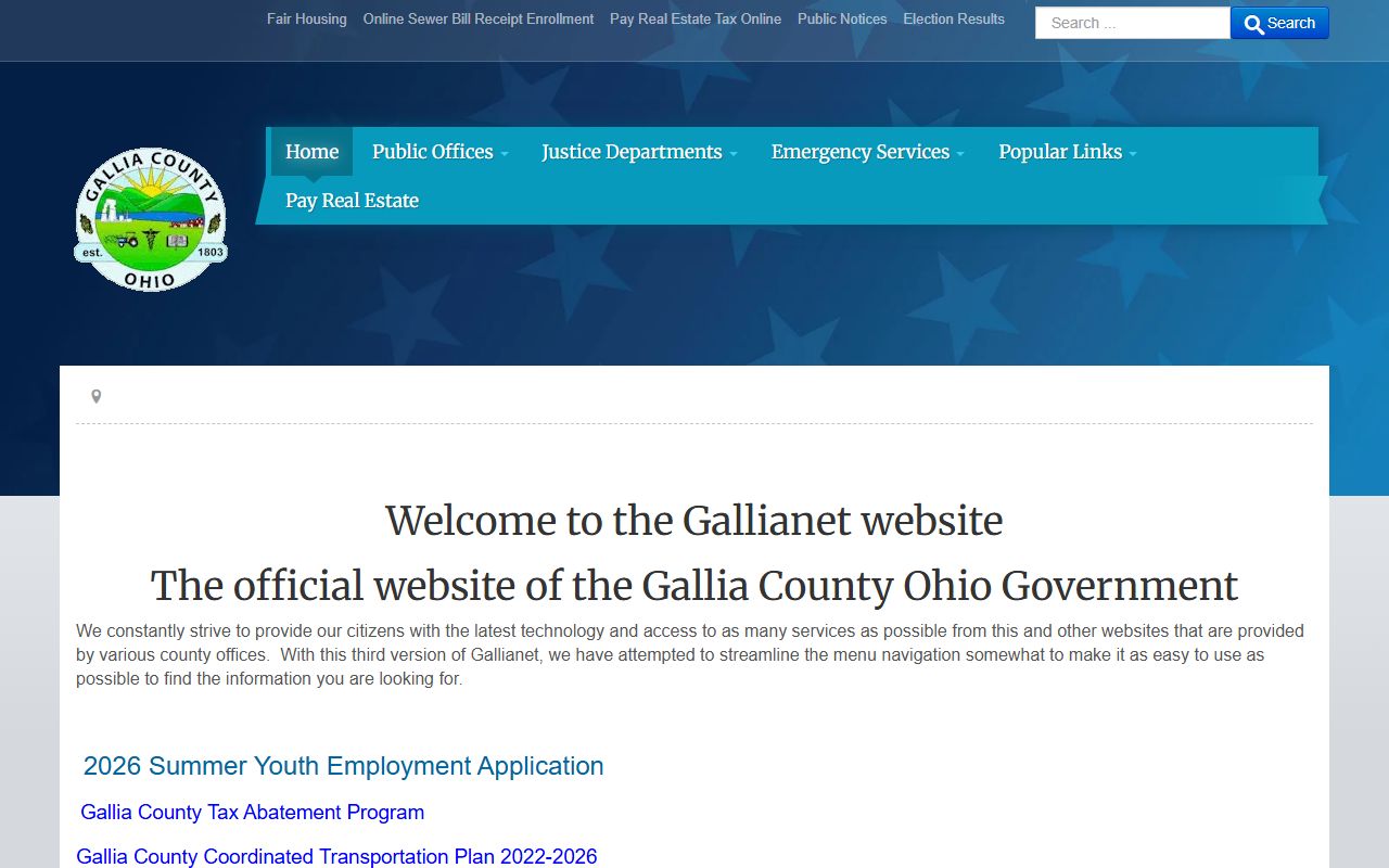 Gallia County Ohio government portal for criminal history records