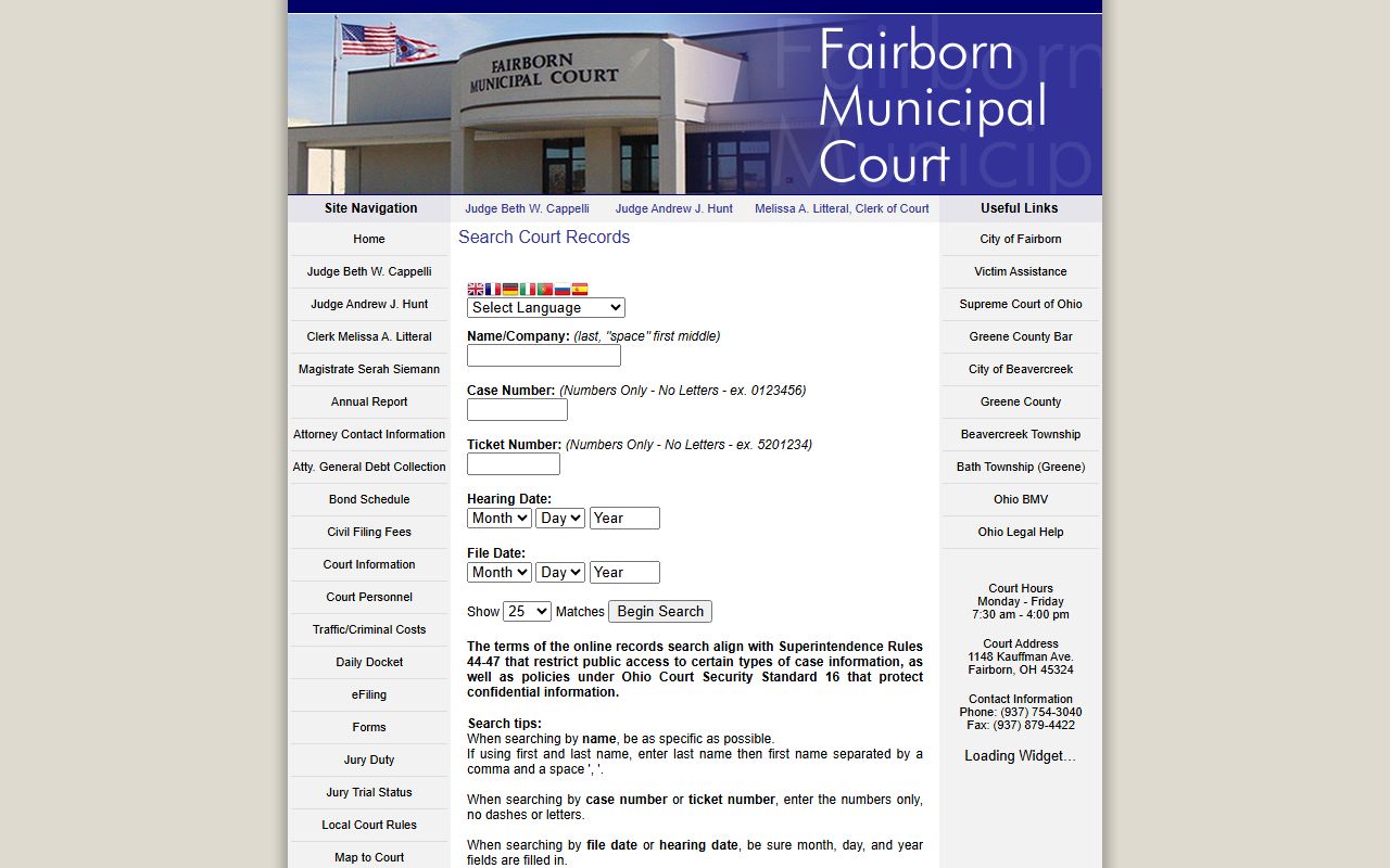 Fairborn Municipal Court case search for Greene County criminal history
