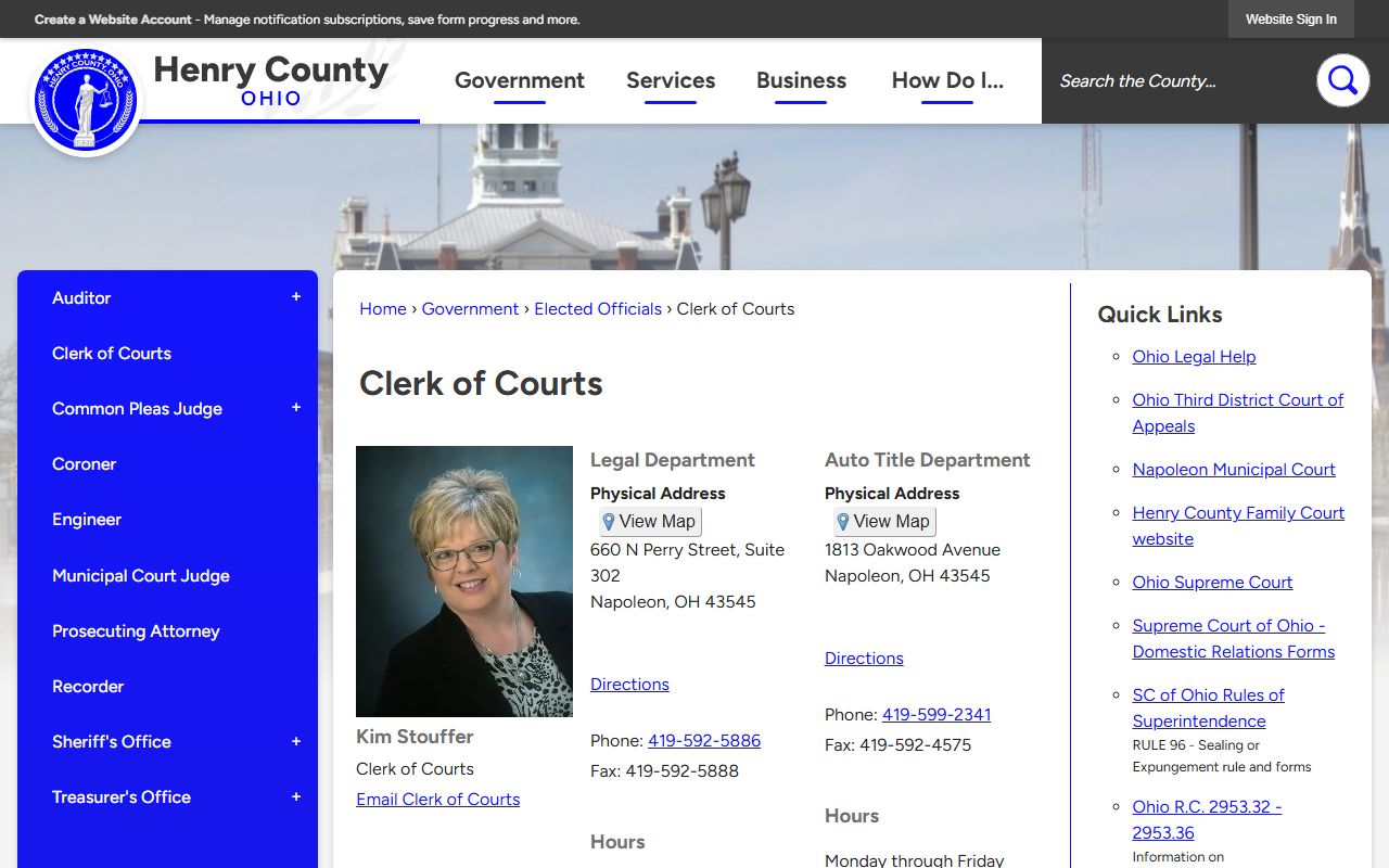 Henry County Clerk of Courts for criminal history records