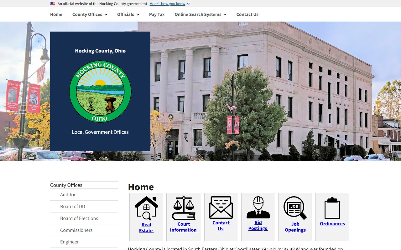 Hocking County Ohio government portal for criminal history records