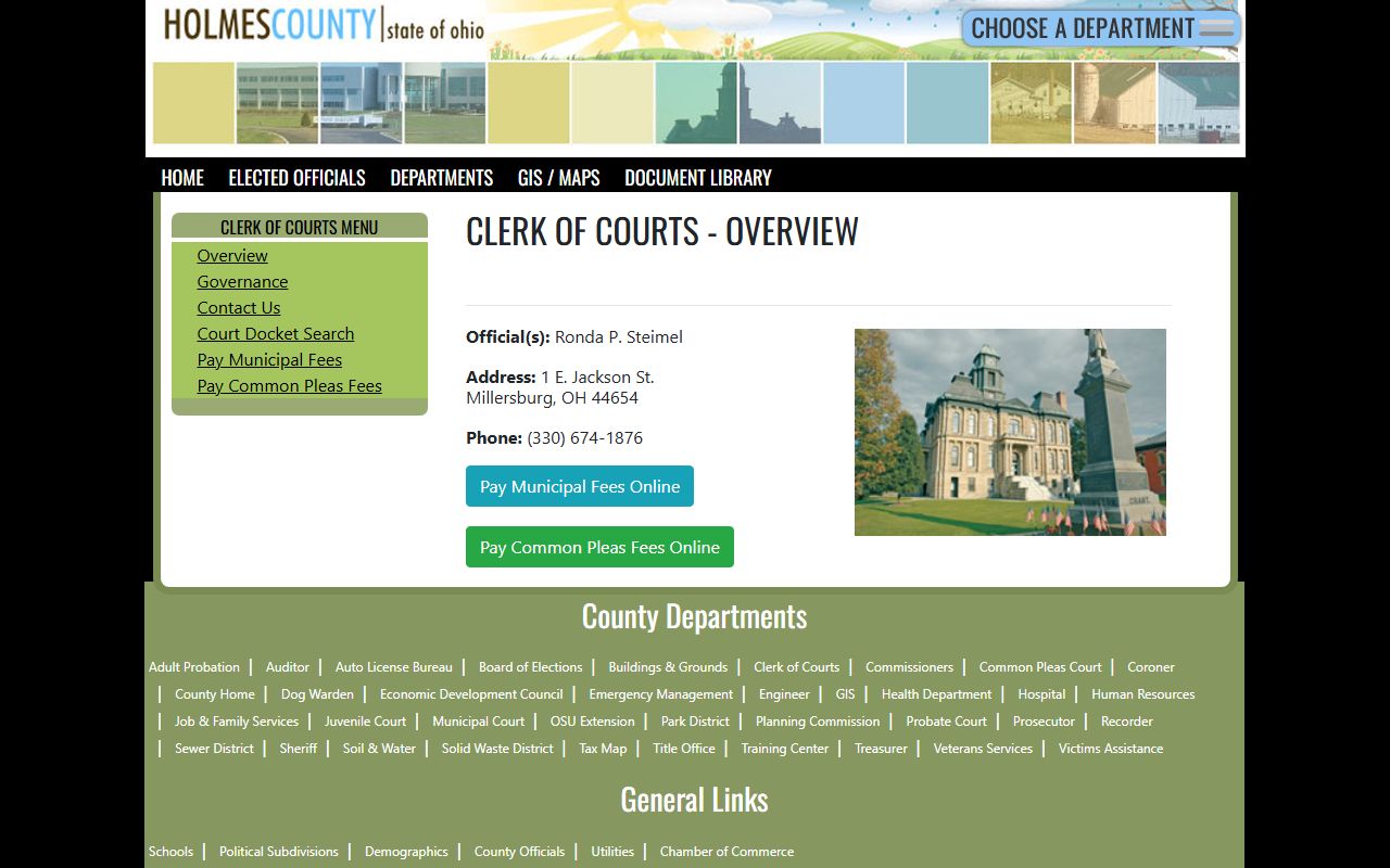Holmes County Clerk of Courts for criminal history records