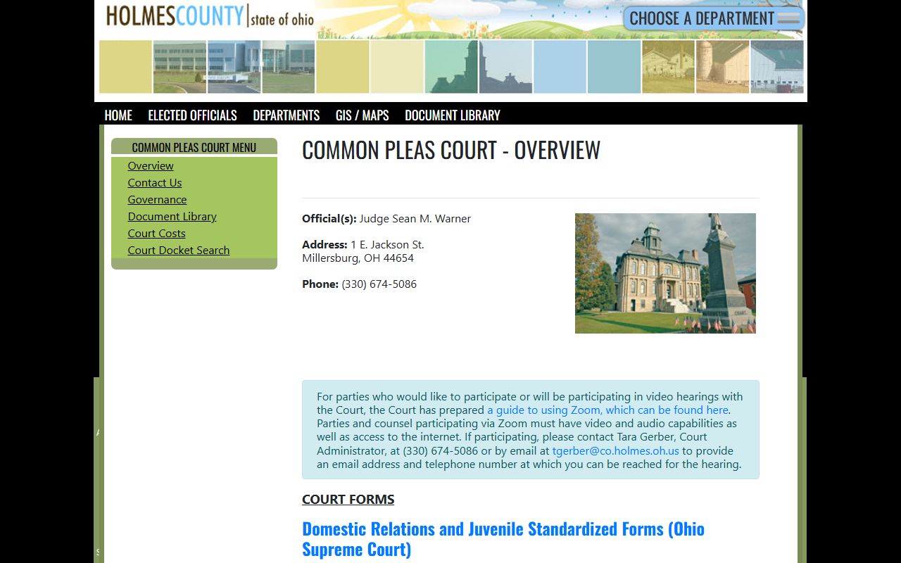 Holmes County Common Pleas Court for criminal history cases
