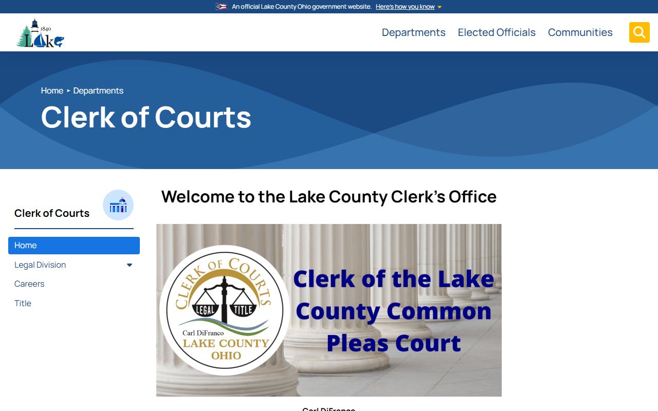 Lake County Clerk of Courts website for criminal history record searches