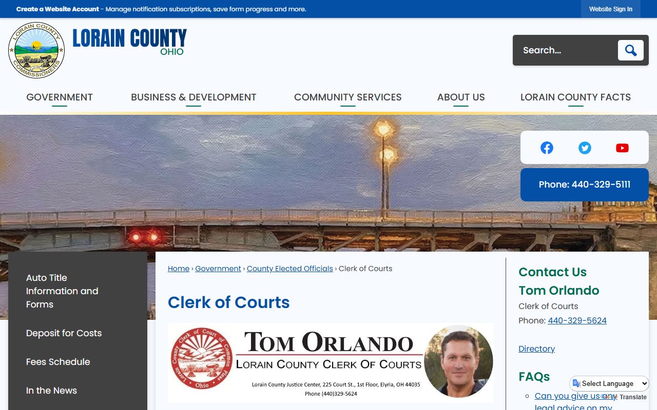 Lorain County Clerk of Courts portal for criminal history records