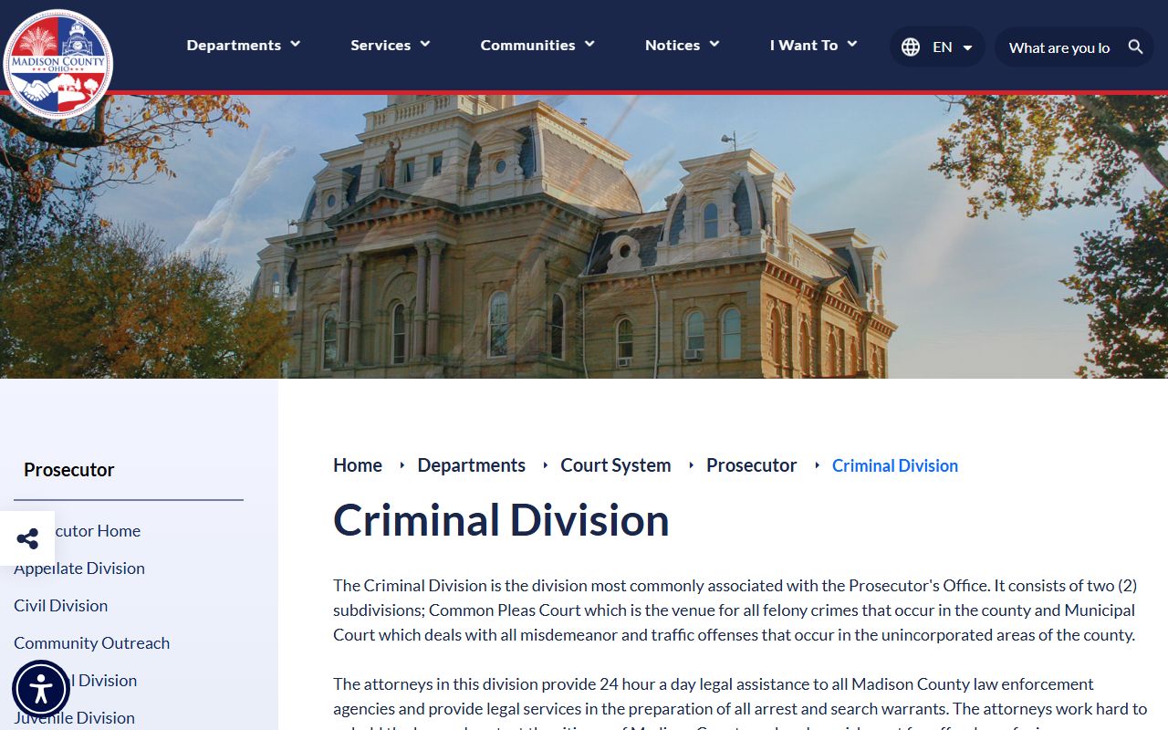 Madison County Prosecutor criminal division page for criminal history