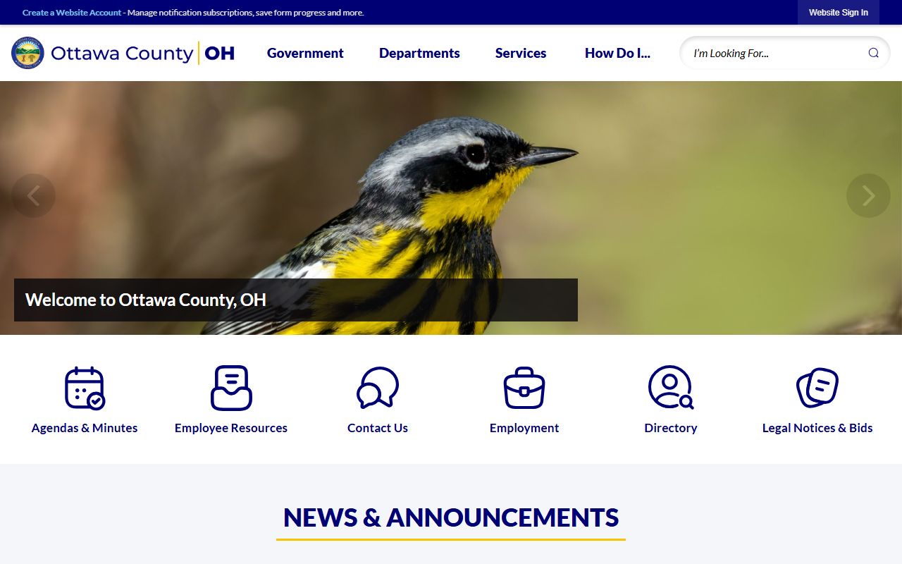 Ottawa County Ohio government portal for criminal history records