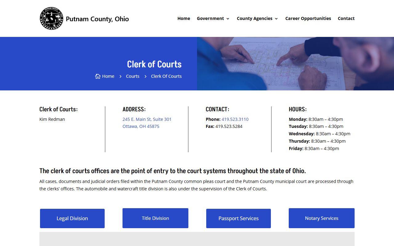 Putnam County Clerk of Courts page for criminal history records