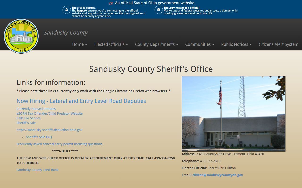 Sandusky County Sheriff's Office for criminal history and arrest records