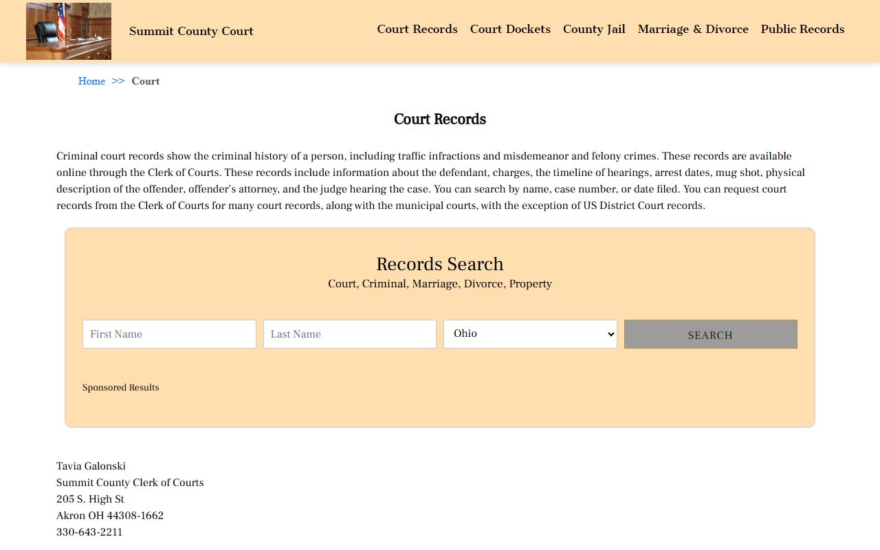 Summit County court records search tool for criminal history