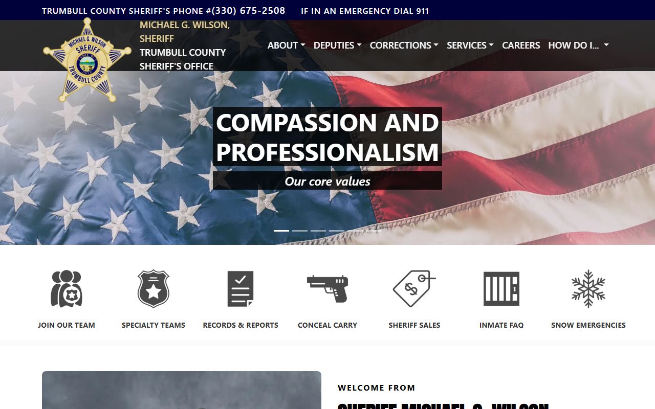 Trumbull County Sheriff's Office criminal history records page