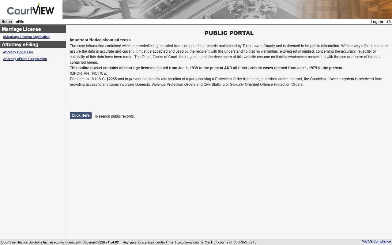 Tuscarawas County court docket search tool for criminal history lookups