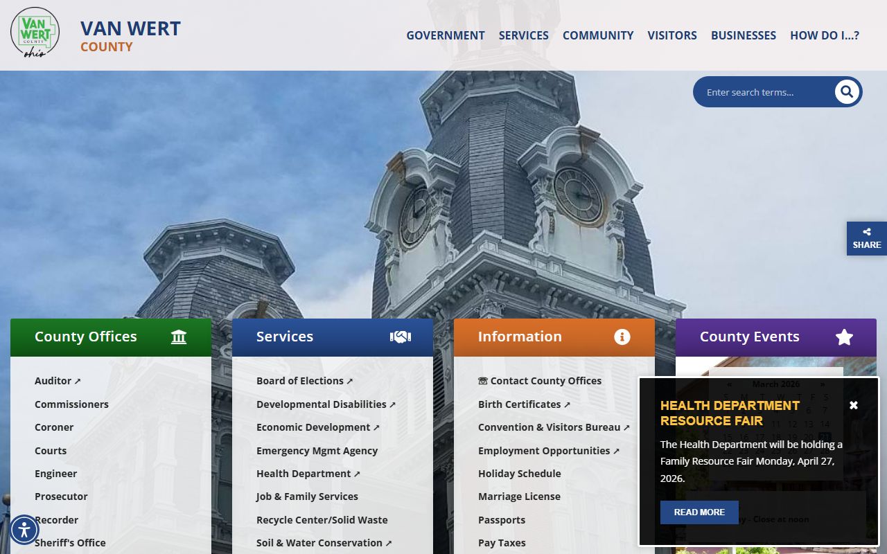 Van Wert County Ohio government portal for criminal history records