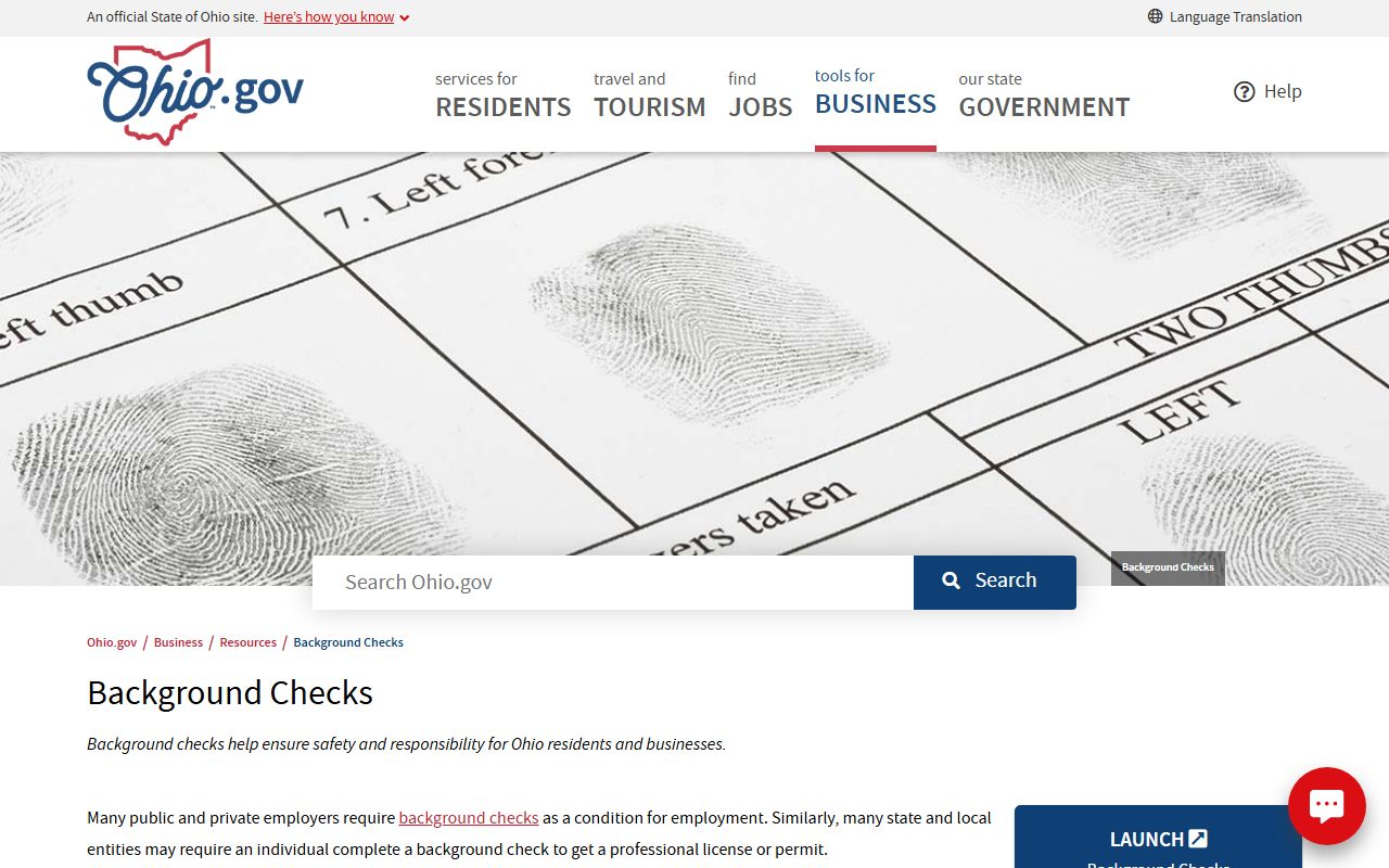 Ohio Governor portal background checks criminal history information