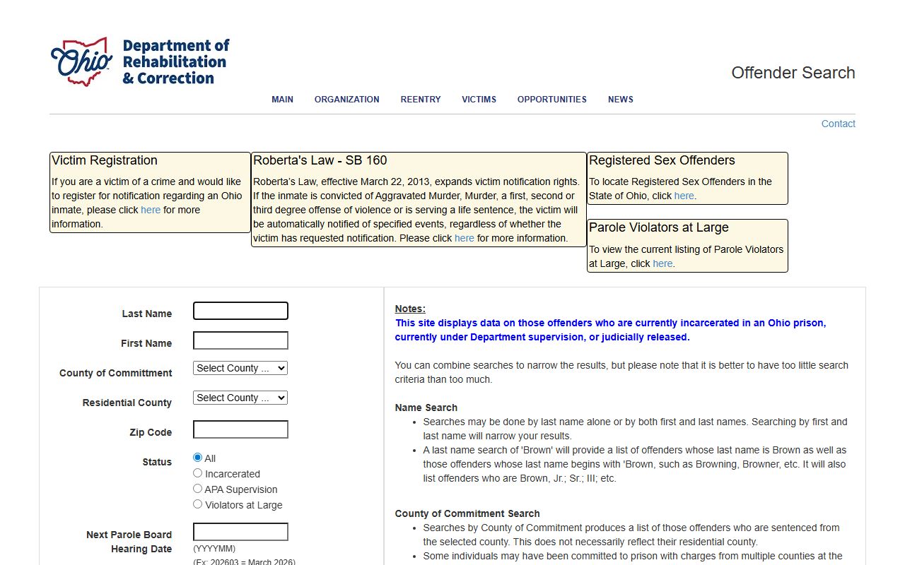 Ohio ODRC offender search for criminal history records