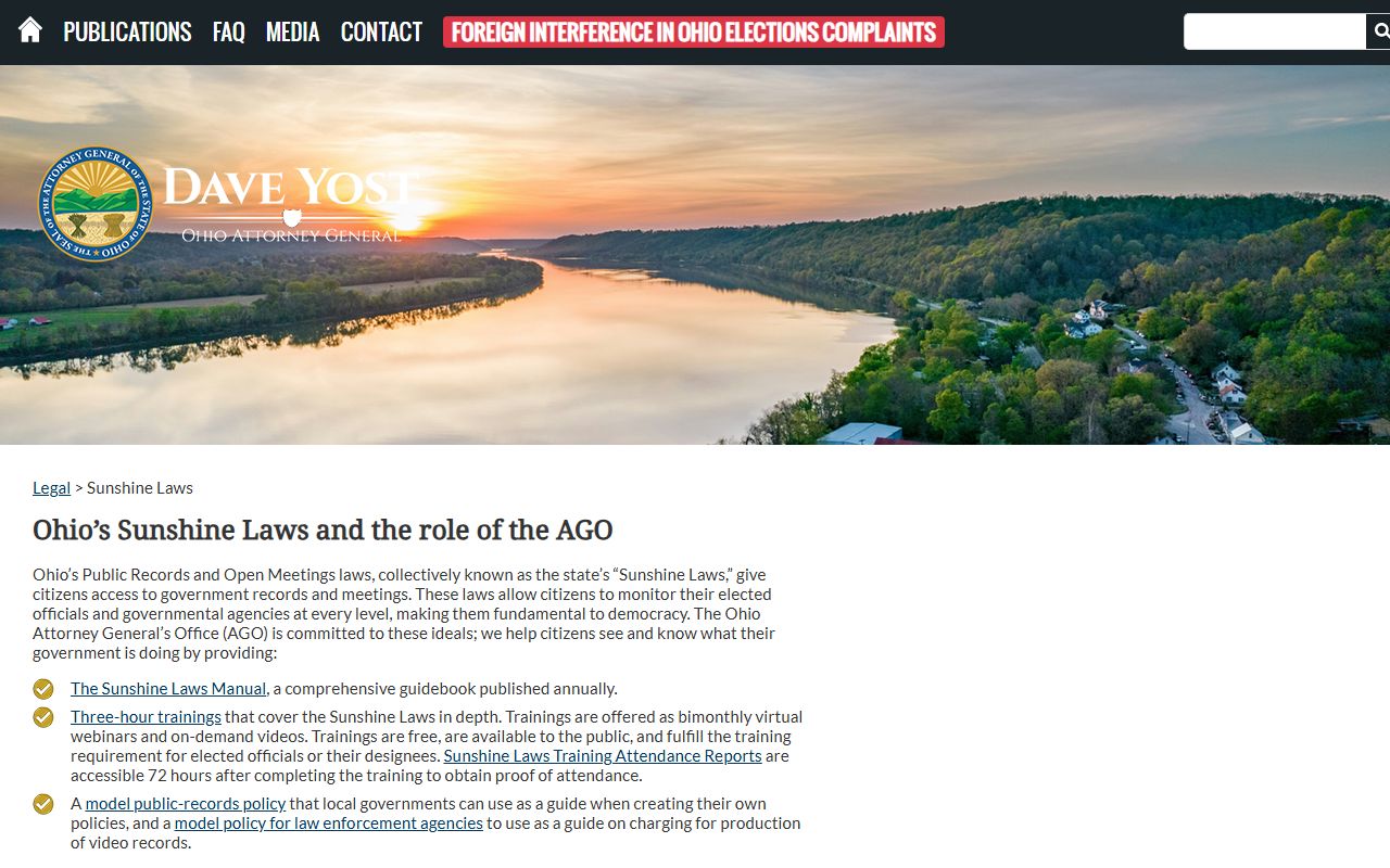 Ohio Attorney General Sunshine Laws public records criminal history