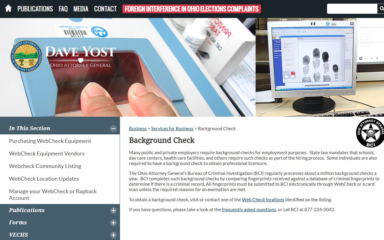 Ohio WebCheck background check services for criminal history